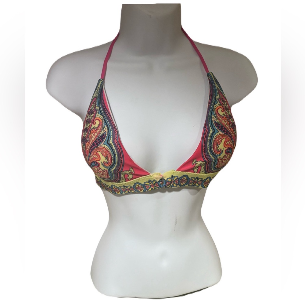 pink yellow turquoise psychedelic paisley halter bikini top